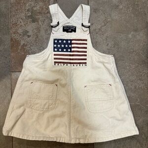 Vintage 90s Polo Jeans Co Ralph Lauren Flag Overall Jumper Dress 3T